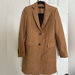 ZARA Woman Masculine Camel Brown Pea Coat Jacket Sz XS